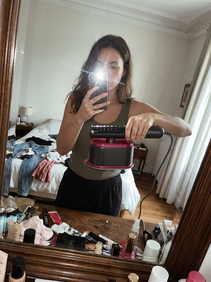 A woman in her late 20s takes a mirror: Nano Banana Pro AI image