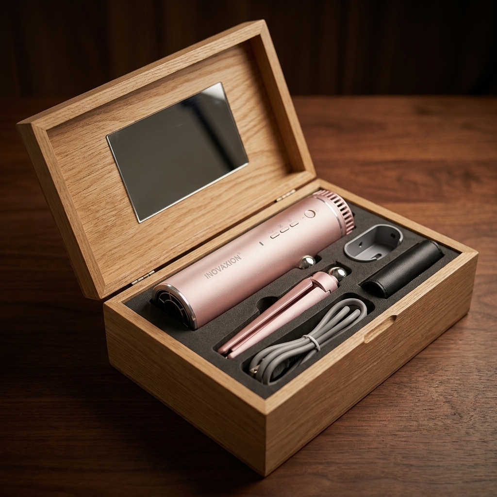 A light oak presentation box opened: Nano Banana Pro AI image