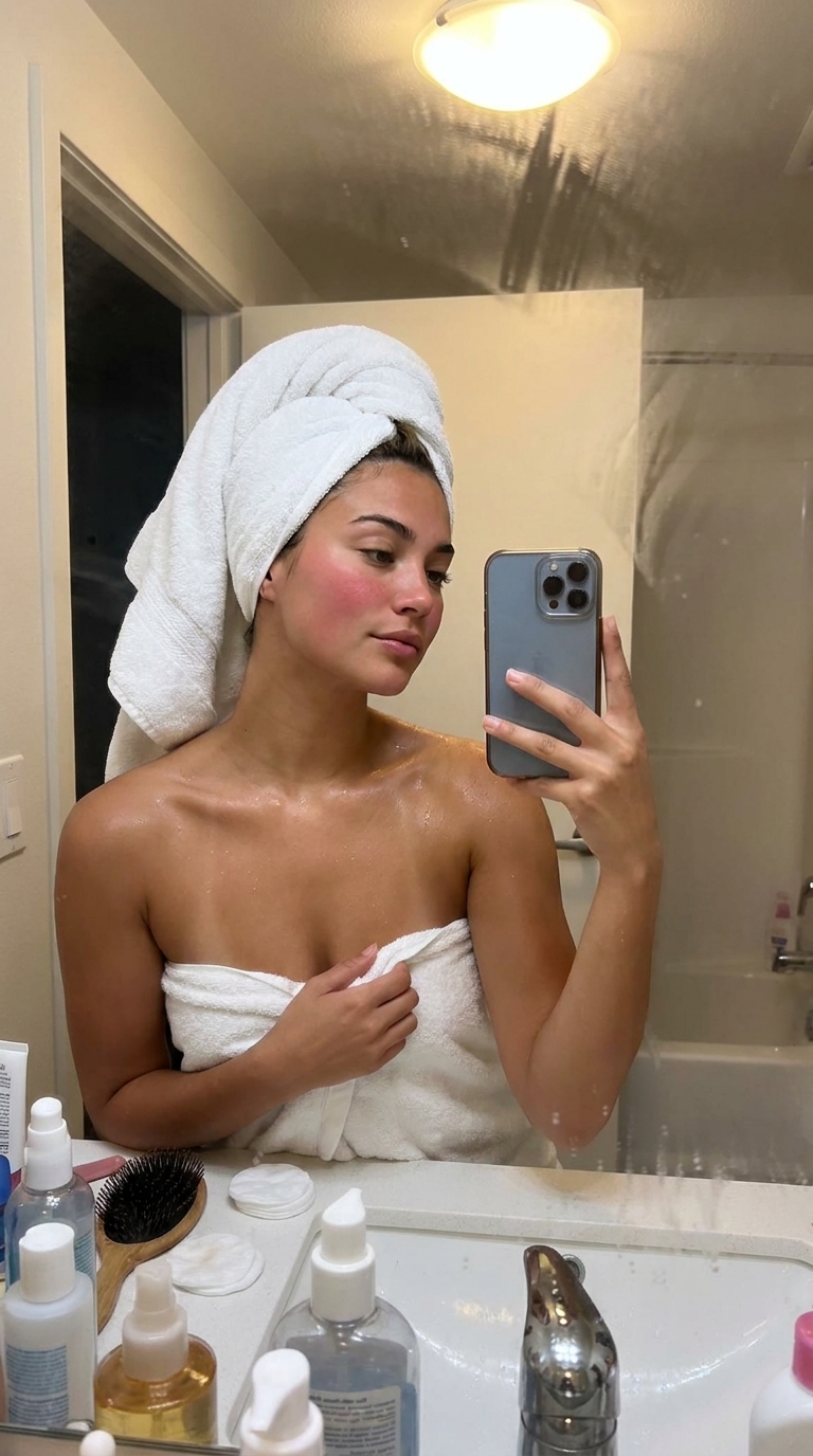 Sortie de douche, serviette: Nano Banana Pro AI image