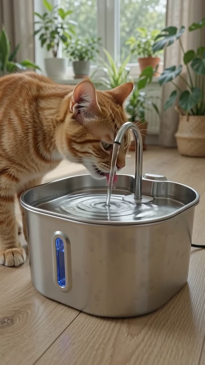A ginger orange tabby drinks: Gemini Omni Flash AI UGC video